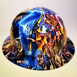 Pyramex FULL BRIM Hard Hat custom hydro dipped IRON  MAIDEN EDDIE COLAGE NEW SUPERSICK