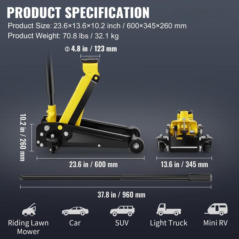 VEVOR Low Profile Floor Jack 4 Ton Heavy Duty Steel