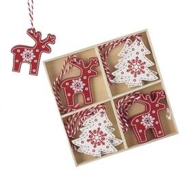 Wooden Reindeer & Christmas Tree Nordic Style Hanging Tree Decoration Set 8 Piece Set