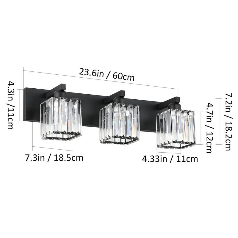 Aipsun Black Vanity Light Bathroom Lighting Fixtures 3 Light Crystal