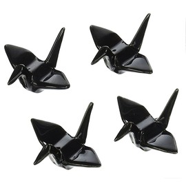 Happy Sales HSCRCRN4BK, set of 4 Black Porcelain Crane Rests/Chopstick Rest set