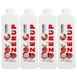 Zerup Zero Sugar Lychee Syrup, Sugar-Free Water Enhancer, Zero Calories and Sugar, Keto Friendly, Ideal for Sparkling Water, Tea, Coffee, Shakes, Smoothies, Desserts, Yoghurt, Indulgent Taste 33.8 Oz (1L), Pack of 4
