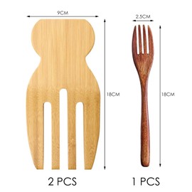 HDGSAFD 2 Pieces Salad Forks and 1 Piece Wooden Fork with Long Handle Cutlery Set Wooden Cutlery Salad Stirrers Kitchen Utensils Kitchen Accessories