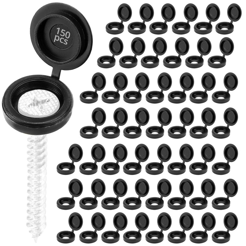 QWORK® 150 PCS White Plastic Hinged Screw Caps - Snap
