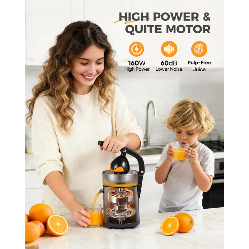 Amzpass Electric Orange Juicer, Citrus Juicer Squeezer with 2 Interchangeable