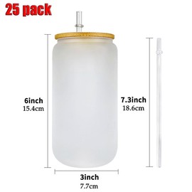 25 Pack(sold by case), 16oz blank sublimation frosted and clear can cups with bamboo lids and plastic straws,USA warehouse 16oz can custom glass drinking Drinkware - Color: Frost(25pcs)