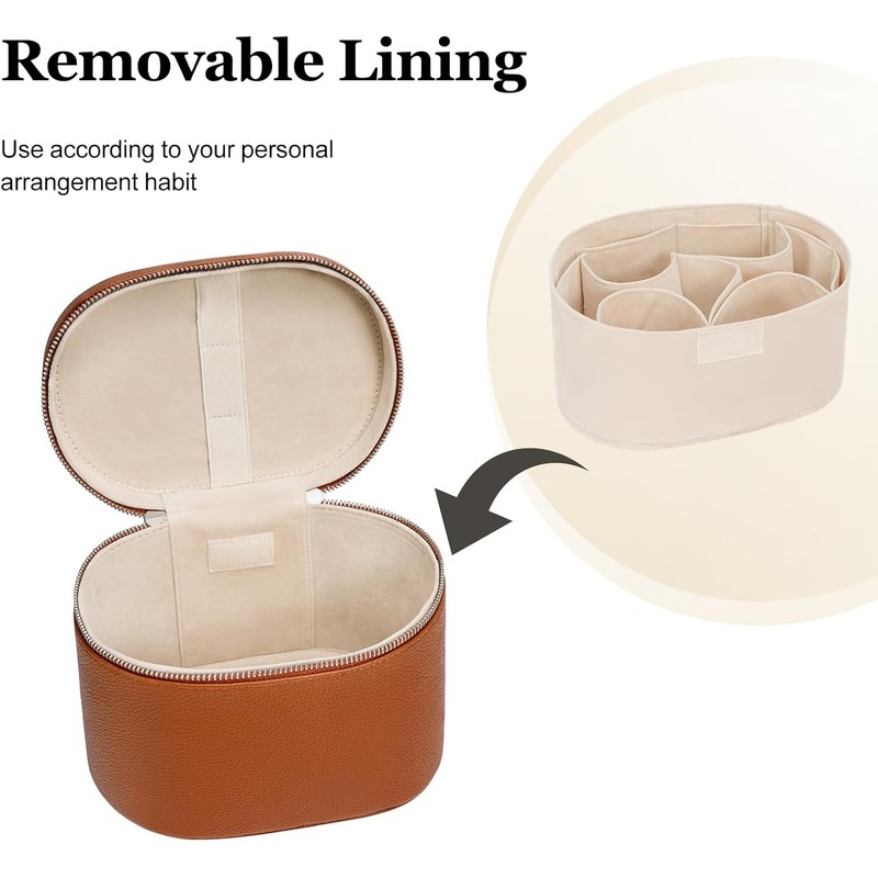 Estuche para cosméticos de piel, bolsa de maquillaje portátil, compartimento