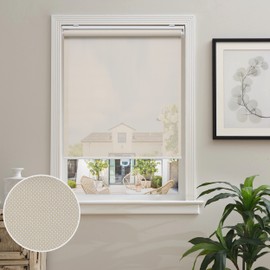 AOSKY Cordless Roller Shades for Windows Light Filtering Shades with 5% Openness Solar Screen Semi Sheer Roller Blinds UV Protection for Office and Home. Easy to Install 35" W x 72" H (Beige)