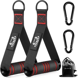 Heavy Duty Exercise Handles, Gym Handles for  Machine Attachment, Grip Gym Equipment, Resistance Bands, and Weight Lifting (Set of 2) - Color: Black Red