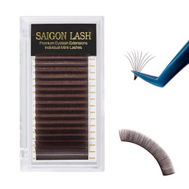 SAIGON LASH Eyelash Extensions, Mink Lash, Volume & Classic Lashes for Professionals, J/B/C/CC/D/L/M Curl, 4-15mm Length, Soft Korean PBT Fiber, 16 Rows Lash Tray (Dark chocolate-D-0.05-8-15mm)