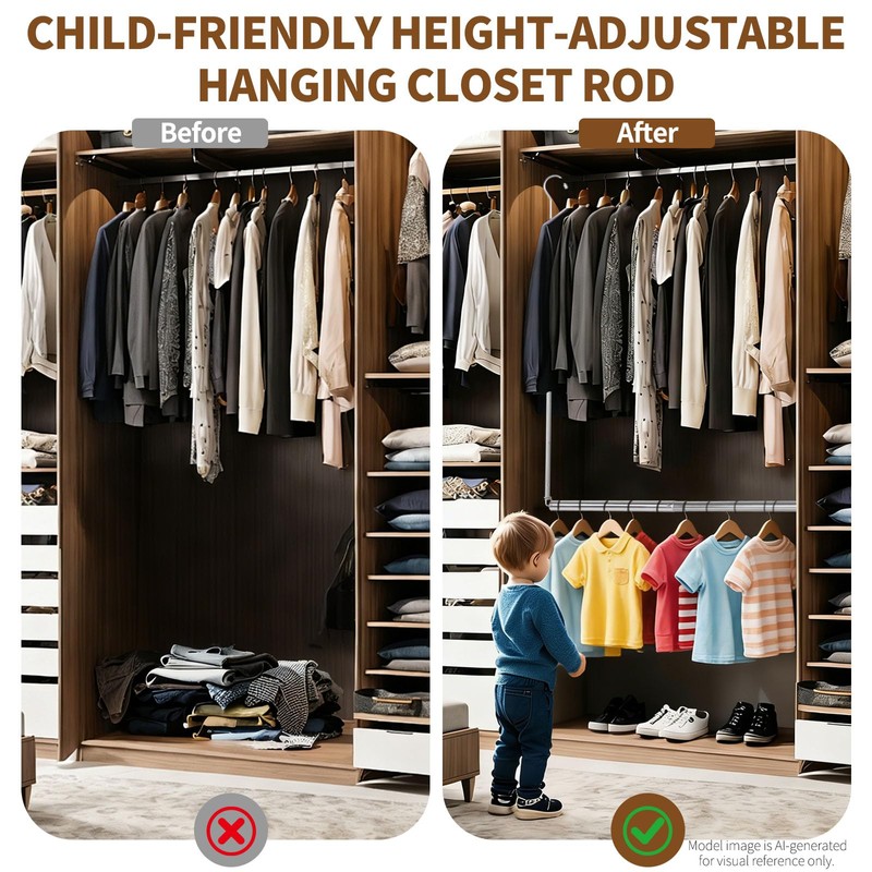 HDbonemu Foldable Hanging Closet Rod Adjustable Width and Height, Chrome