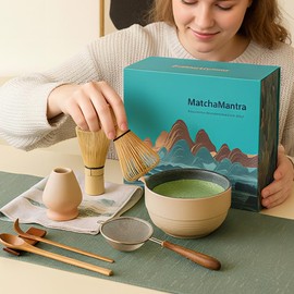 MatchaMantra Artisan Matcha Whisk Set - 8 Pcs Premium Matcha Set with Bowl (Chawan), Bamboo Whisk & Tools | Matcha Kit for Making Breakfast/Latte | Gift for Matcha Lovers (Sunset Yellow)