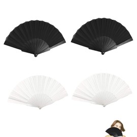 Syylqyr 4 Pcs Hand Fan Folding Folding Hand Fan Handheld Fan Folding for Wedding Dance Cosplay Party Summer Activities Home Decoration (Black White)