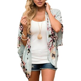 Camisunny - Cárdigan de gasa para mujer, estilo kimono con estampado de chifón, para cubrir la playa, 002 Verde, M