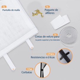 Mosquitera Magnética para Puertas,Cortina Malla,Junta magnética de arriba a abajo con cierre automático,con Nylon Tiras de Almacenamiento en los Lados,Cinta Sin Taladros (blanco, 90 x 200 cm)