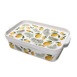 Temp-tations by Tara Baking Pans Set - 9x13" Set of 2 Lemons and Palm Bakeware Sets with Casserole Dish for Oven and Serving Dish for Lasagna, Pies, Meatloaf, Hand-Painted Ceramic Casserole Oven Pan
