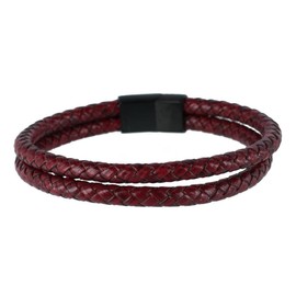 Trafalgar Men's Loose Fit Caleb's Crimson Braided Leather Secure Clasp Bracelet,