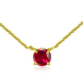 SEA OF ICE Round Crystals Solitaire Choker necklace – 6mm Round Crytals Solitaire for Women – 13" Plus 3" Extender – 925 Sterling Silver Jewelry Chain (Red Ruby Crystal, Yellow Gold Flashed Silver)