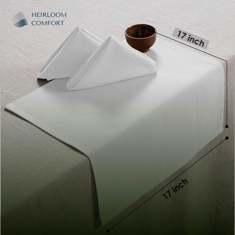 HEIRLOOM COMFORT White Cloth Dinner Napkins 17x17 Inch - 100%