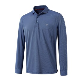 Mens Polo Shirts Long Sleeve Dry Fit Classic Regular Pin Striped Golf Polos for Men Blue