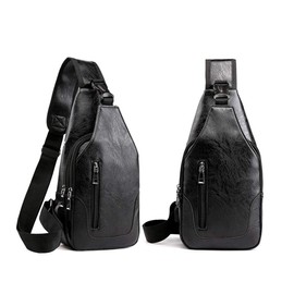 D.LerBung Men's Sling Bag Leather Chest Shoulder Backpack Water Resistant Anti Theft Crossbody Bag with USB Charge Port, Black, One Size