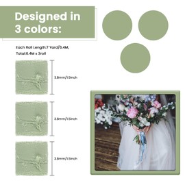 19.2 m Chiffon Ribbon, 3 Rolls Decorative Ribbon, Wide 3.8 cm x 6.4 m, Tulle Satin Ribbon Ribbons for Gift Packages for Weddings, Decorations, Invitations, Gift and DIY Packages (Sage Green)