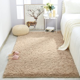 Merelax Modern Soft Fluffy Large Shaggy Rug for Bedroom Livingroom Dorm Kids Room Indoor Home Decorative, Non-Slip Plush Furry Fur Area Rugs Comfy Nursery Accent Floor Carpet 4'x6' Light Tan