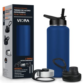 VIORA Termo de Acero Inoxidable para Café y Agua 950 ml (32 oz) Contiene 3 Tapas para Diferentes tipos de Bebidas, Ideal para Mantener la Temperatura 
