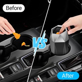 Ceecysaa Car Trash Can with Lid, 2 Pack Mini Car Cup Holder Trash Can, Car Garbage Can with 60pcs Trash Bags, Car Accessories Interior, Leakproof Small Car Trash Can, Home, Office, Silver