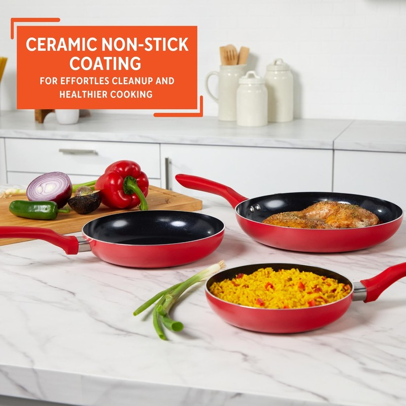 IMUSA Nonstick Ceramic Cookware Set 3-Piece 7in/9in/11in, with Stay-Cool Handles,