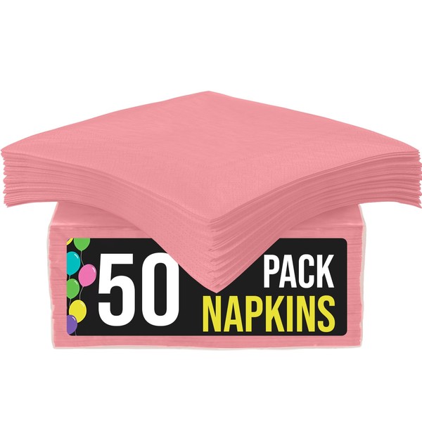 Exquisito paquete de 50 servilletas de papel para almuerzo. Las servilletas de fiesta de 2 capas son altamente absorbentes de colores vibrantes, servilletas rosadas