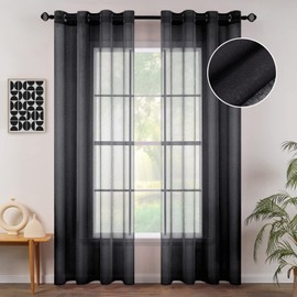 MIULEE 2 Panels Black Semi Sheer Window Curtains Elegant Grommet Top Window Voile Panels/Drapes/Treatment Linen Textured Panels for Bedroom Living Room (54X84 Inches)
