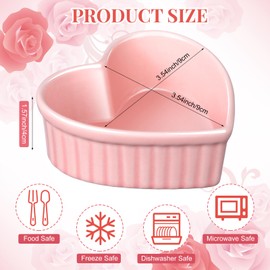 Reallnaive 8 Pcs Heart Shaped Ramekin Creme Brulee Ramekins Oven Safe 3.54 x 3.54 x 1.57 Inch Heart Shaped Bowl Small Baking Ceramic Ramekins Dishes for Souffle Snacks Quiche Appetizers Sauces(Pink)