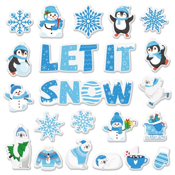 Whaline 44Pcs Winter Thick Gel Clings Penguin Snowflake Polar Bear
