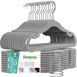 Velvet Kids Hangers 50 Pack - Grey Toddler Hangers with Notches, Heavy Duty Non-Slip Velvet Baby Hanger