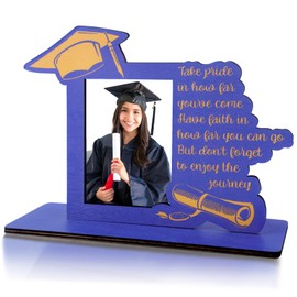 Mriazxoon 2024 Graduation Picture Frame, Class of 2024 Black Wooden Graduation Photo Frame as Preschool High School College Graduation Gifts Tabletop Display(Blue)
