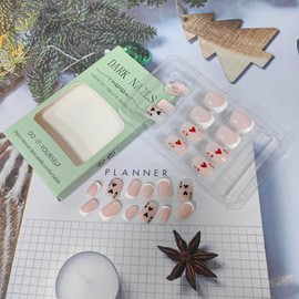 White French Tip Press on Nails Short Square Fake Nails Red Black False Nails Love Heart Glue on Nails White Nails Press on Acrylic Nails Full Cover Stick on Nails Poker Artificial Nails for Women