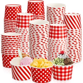 120 Pack Ice Cream Cups Disposable Dessert Bowls Red Ice Cream Bowls 9 oz Paper Soup Cups Plaid Sundae Bowls Disposable Picnic Dessert Bowls Snack Paper Cups Cold or Hot Food Containers Picnic Decor