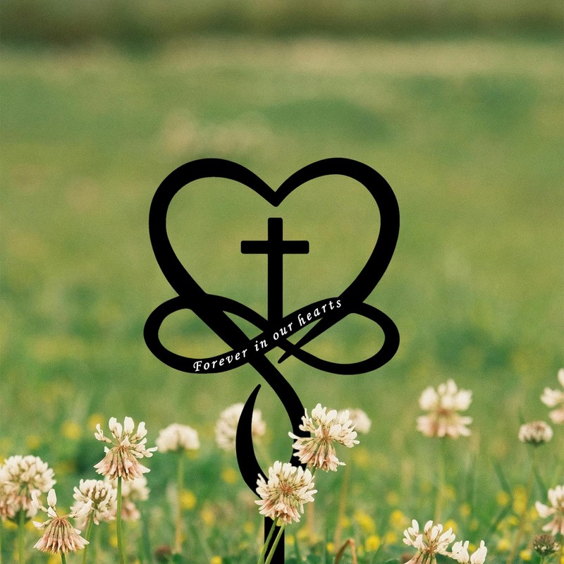 Infinity Heart Cross Grave Decorations, Black Cross