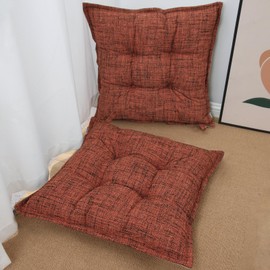 SINSOSSO Large Floor Pillows 22", Thickened Bite-Size Memory Foam Square Non-Slip Cushions for Office Back Support/Yoga/Chair Seat, Fashionable Color-Blocked Fabric & Washable, Red, 2 PCS