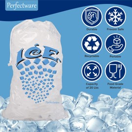 Perfectware- 20lb Drawstring Ice Bags w/Cotton String Handle- Pack of 25ct