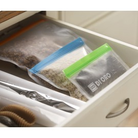 DI ORO Reusable Food Storage Bags - Reusable Sandwich Bags Freezer Safe - Reusable Ziplock Bags for Snacks & Travel - Thick, Leakproof, and Washable - Gallon Freezer Bags Reusable & Food Grade (6pc)