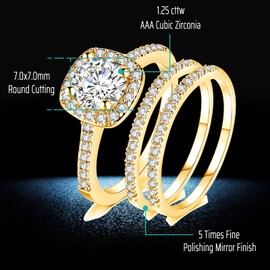 Ahloe Jewelry CEJUG 18k Yellow Gold Wedding Ring Sets for Him and Her Women Men Titanium Stainless Steel Bands 2Ct Cz Couple Rings Size 10&5