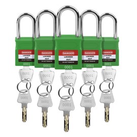 Lockout Tagout Locks - 5 Pack Green Locks, Keyed Alike Padlock OSHA Compliant Lock Out Tag Out Lock, Safety Padlocks for Electrical Lockout Tag Out Kits