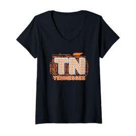 Womens State of Tennessee Pride Classic TN Themed Orange Plaid V-Neck T-Shirt