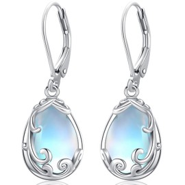 Moonstone Earrings, Sterling Silver 925 Moonstone, Women's Drop Earrings, Hypoallergenic Jewellery for Women, Girls, Sterling Silver, Moonstone