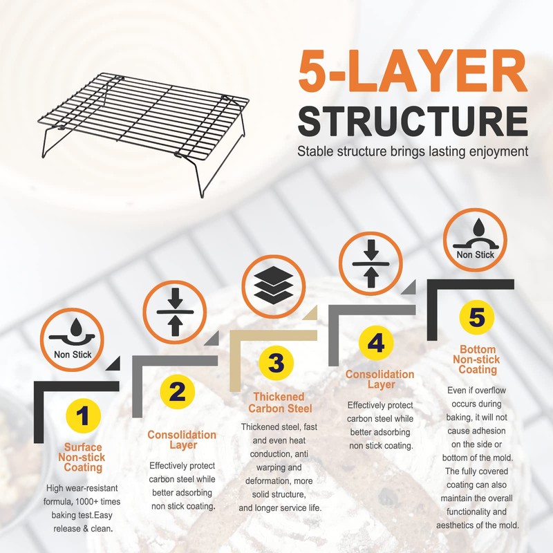CHEFMADE Baking and Cooling Rack, 13.5-Inch Non-Stick Stackable Collapsible Rectangle