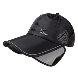 Mens Retractable Wide Brim Baseball Cap Quick-Dry Sun Visor Hat Summer UV Protection Golf Tennis Visors Outdoor Sports Cap Black