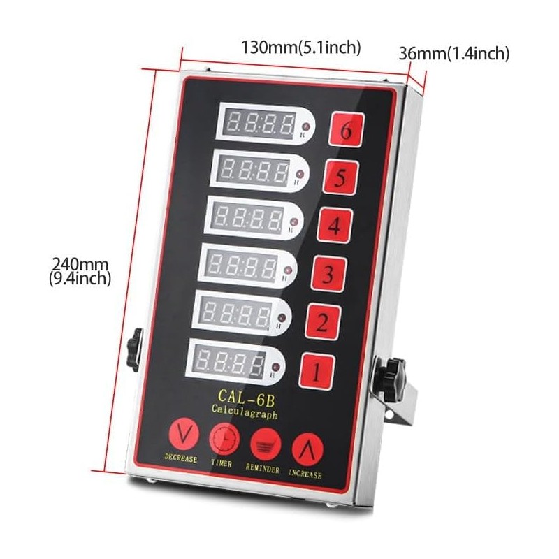 Commercial Kitchen Timer with 6 Channels, Professional LED Digital Timer