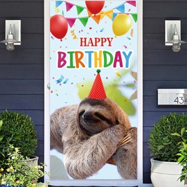 Sloth Banner Backdrop Background Photo Booth Props Realistic Lifelike Adorable Animal Folivora Jungle Theme Decor for Safari Wild One 1st Birthday Party Baby Shower Favors Supplies Decorations